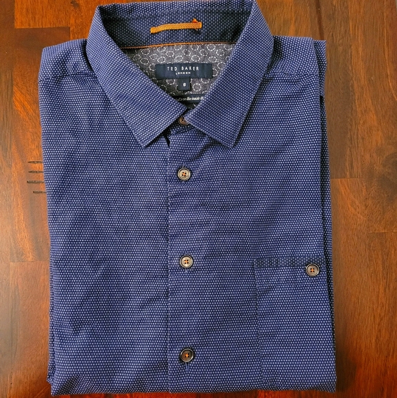 Opulent Dark Blue Ted Baker Button Down - Picture 1 of 3